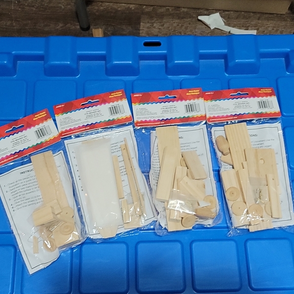 x4 wood model craft set 2 trains 1 car 1 sailboat brand new - Picture 2 of 3